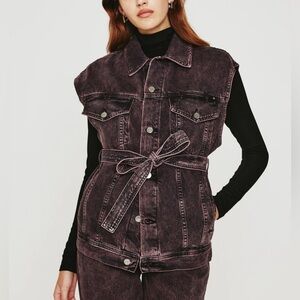 NWT Ag Adriano Goldschmied Size Small Kendrix Belted Purple Denim Trucker Vest